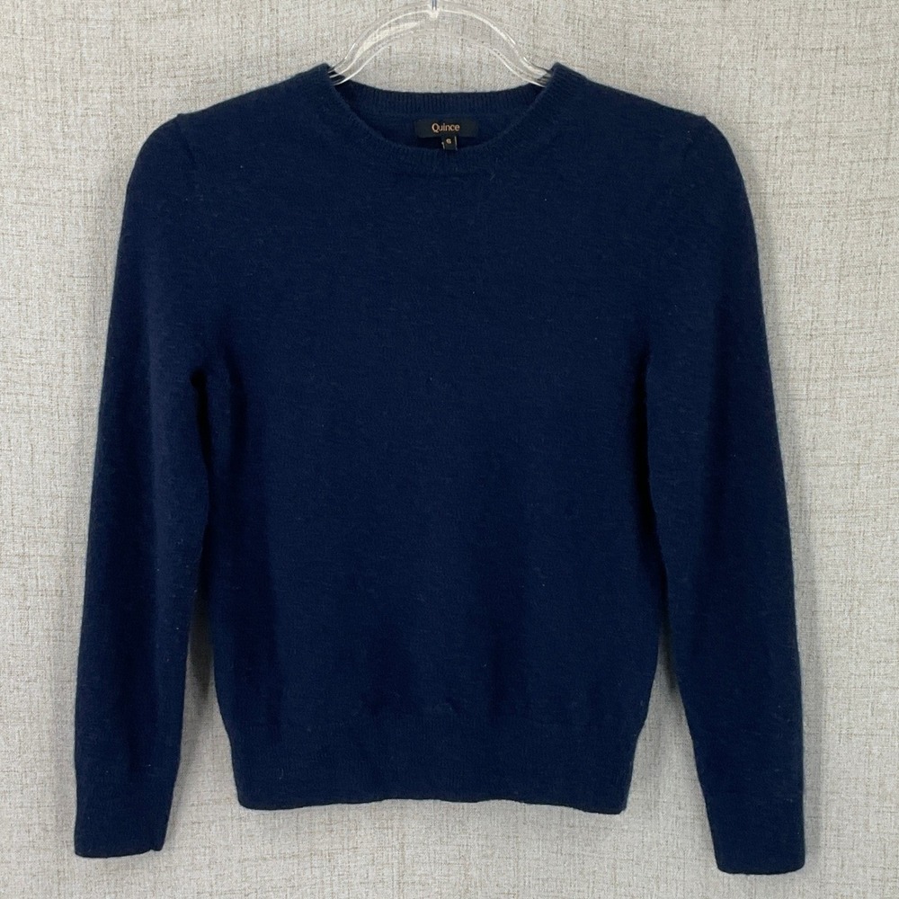 Quince Sweater Women Small Navy Blue Cashmere Classic Minimalist Luxury Crewneck